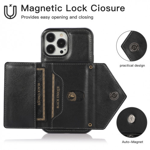 Sac de carte croisé multi-fonctionnel TPU + Coque arrière PU avec support et portefeuille pour iPhone 13 PRO (Noir) SH003A963-07