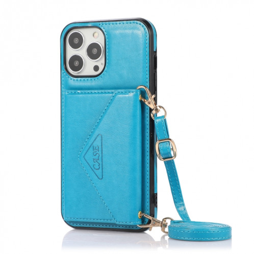Sac de carte croisé multifonctionnel TPU + Coque arrière PU avec support et porte-cartes et portefeuille pour iPhone 13 PRO (Bleu) SH003B498-07
