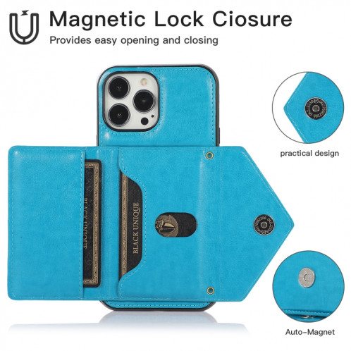 Sac de carte croisé multifonctionnel TPU + Coque arrière PU avec support et porte-cartes et portefeuille pour iPhone 13 PRO (Bleu) SH003B498-07