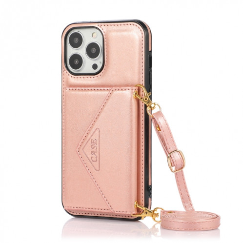 Sac de carte croisé multifonctionnel TPU + Coque arrière PU avec support et portefeuille de cartes et portefeuille pour iPhone 13 Pro (Rose Gold) SH003D1872-07