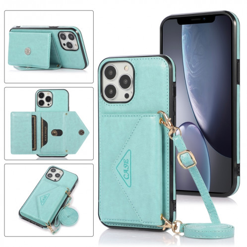Sac de cartes croisées multi-fonctionnelles TPU + PU Housse de couverture arrière avec support et carte de portefeuille et portefeuille pour iPhone 13 Pro (Vert) SH003E359-07