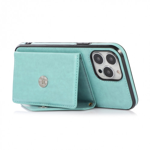 Sac de cartes croisées multi-fonctionnelles TPU + PU Housse de couverture arrière avec support et carte de portefeuille et portefeuille pour iPhone 13 Pro (Vert) SH003E359-07