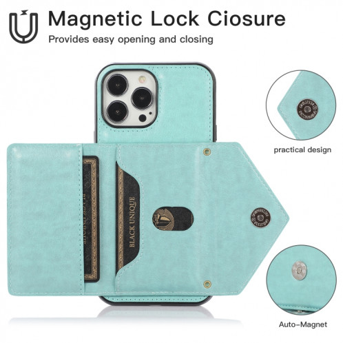 Sac de cartes croisées multi-fonctionnelles TPU + PU Housse de couverture arrière avec support et carte de portefeuille et portefeuille pour iPhone 13 Pro (Vert) SH003E359-07