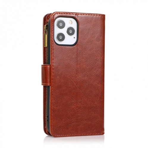 Étui de cuir horizontal de texture de texture de chevaux follement multifonctionnel avec une machine à galets et portefeuille et longe à glissière pour iPhone 13 Pro (Brown) SH203B6-07