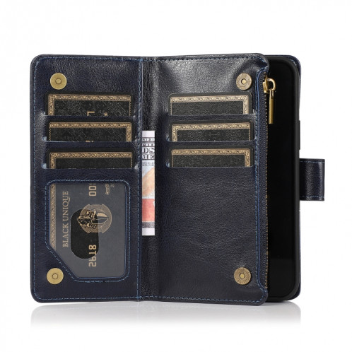 Multifonctionnel Crazy Horse Texture Horizontal Flip Cuir Case avec machine à galets et portefeuille et longe à glissière pour iPhone 13 Pro (Bleu) SH203D1855-07