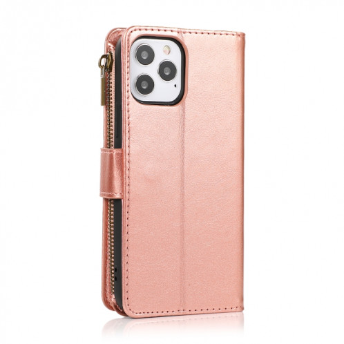 Texture multifonctionnelle Crazy Horse Texture Horizontal Horizontal Cuir Coating avec 9 fentes de cartes et portefeuille et longe à glissière pour iPhone 13 Pro (Rose Gold) SH203E1914-07