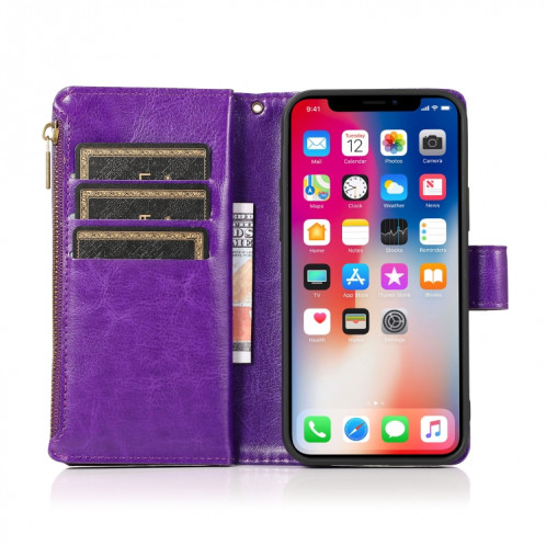 Horizontal Texture Horizontal Horizontal Horizon Horizontal Slot & Porte-lanière et longe à glissière pour iPhone 13 Pro (violet) SH203F903-07