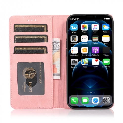 Strong magnétique Crazy Crazy Horse Texture Horizontal Flip Cuir Case avec porte-cartes et portefeuille pour iPhone 13 Pro (Rose Gold) SH703B514-07
