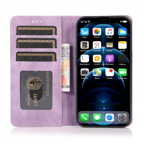 Horizontal Texture Horizontal Texture Horizontal Texture Horizons avec support et carte de portefeuille et portefeuille pour iPhone 13 Pro (violet) SH703D721-07