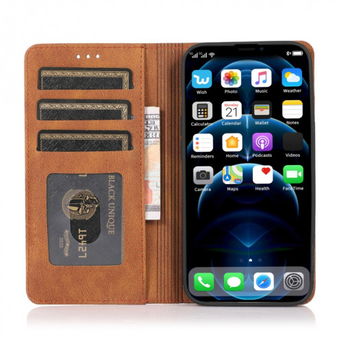 Strong magnétique Crazy Crazy Horse Texture Horizontal Flip Cuir Case avec porte-cartes et portefeuille pour iPhone 13 Pro (Brown) SH703E240-07