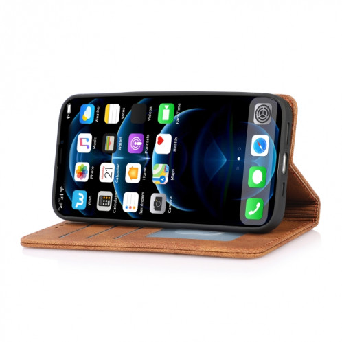 Strong magnétique Crazy Crazy Horse Texture Horizontal Flip Cuir Case avec porte-cartes et portefeuille pour iPhone 13 Pro (Brown) SH703E240-07