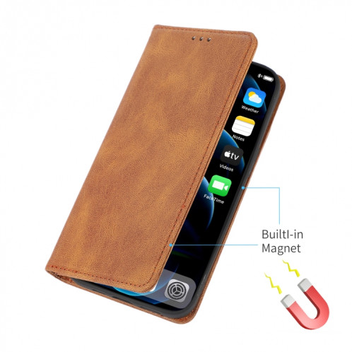 Strong magnétique Crazy Crazy Horse Texture Horizontal Flip Cuir Case avec porte-cartes et portefeuille pour iPhone 13 Pro (Brown) SH703E240-07