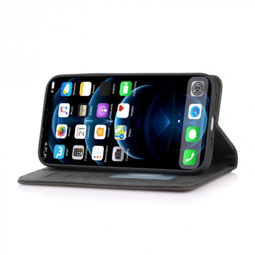 Strong magnétique Crazy Crazy Horse Texture Horizontal Flip Cuir Coffret avec porte-cartes et portefeuille pour iPhone 13 PRO (Noir) SH703F808-07