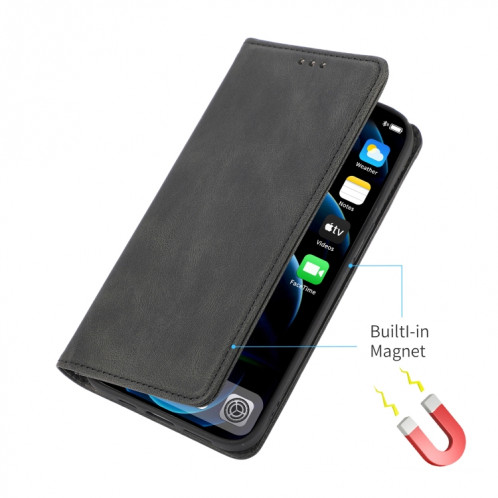 Strong magnétique Crazy Crazy Horse Texture Horizontal Flip Cuir Coffret avec porte-cartes et portefeuille pour iPhone 13 PRO (Noir) SH703F808-07