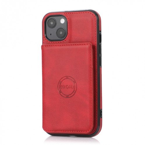 Sac de carte magnétique de texture de veau PU Case antichoc avec support et fente de carte pour iPhone 13 mini (rouge) SH901A948-07