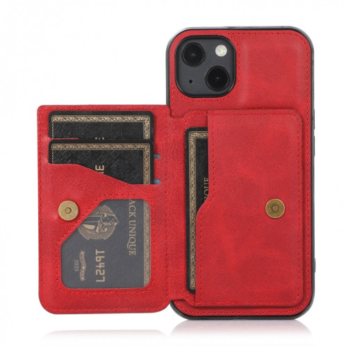 Sac de carte magnétique de texture de veau PU Case antichoc avec support et fente de carte pour iPhone 13 mini (rouge) SH901A948-07