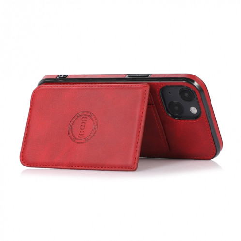 Sac de carte magnétique de texture de veau PU Case antichoc avec support et fente de carte pour iPhone 13 mini (rouge) SH901A948-07