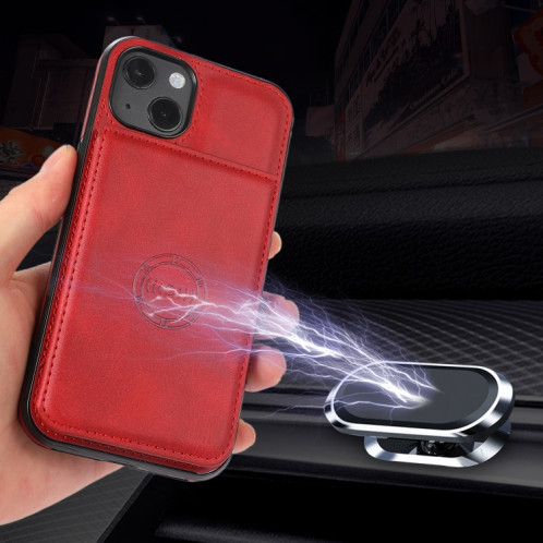 Sac de carte magnétique de texture de veau PU Case antichoc avec support et fente de carte pour iPhone 13 mini (rouge) SH901A948-07