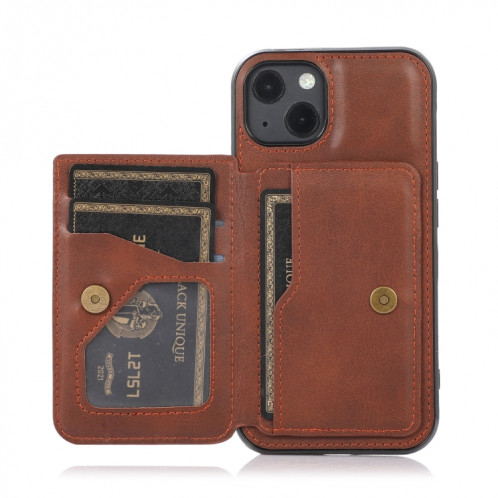 Sac de carte magnétique de texture de veau PU Case antichoc avec support et fente de carte pour iPhone 13 mini (café) SH901B1285-07