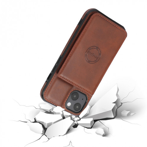 Sac de carte magnétique de texture de veau PU Case antichoc avec support et fente de carte pour iPhone 13 mini (café) SH901B1285-07