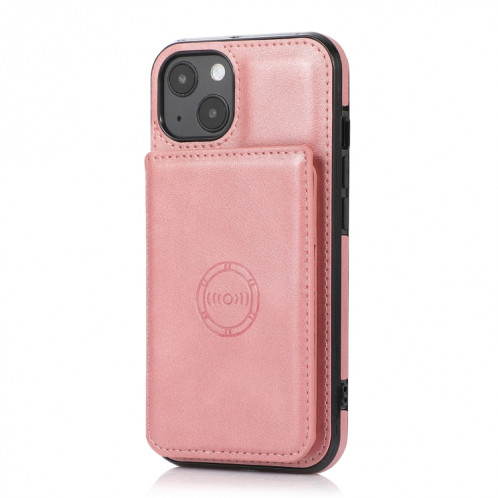 Cas de la texture de veau Sac de carte magnétique PU Case antichoc avec support et fente pour carte pour iPhone 13 mini (or rose) SH901C526-07