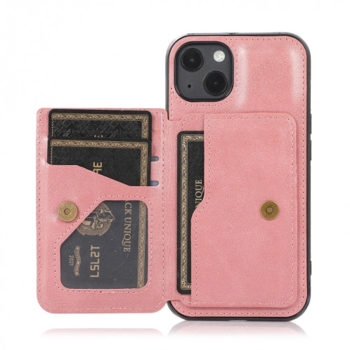 Cas de la texture de veau Sac de carte magnétique PU Case antichoc avec support et fente pour carte pour iPhone 13 mini (or rose) SH901C526-07