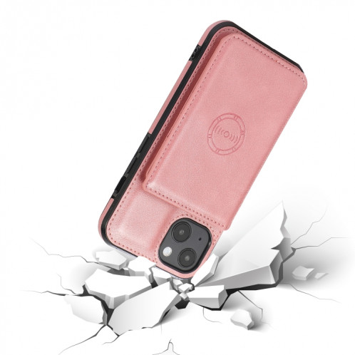 Cas de la texture de veau Sac de carte magnétique PU Case antichoc avec support et fente pour carte pour iPhone 13 mini (or rose) SH901C526-07