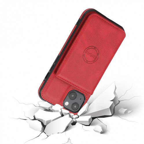 Texture de veau Sac de cartes magnétiques PU Case antichoc avec support et fente de carte pour iPhone 13 (rouge) SH902A1483-07