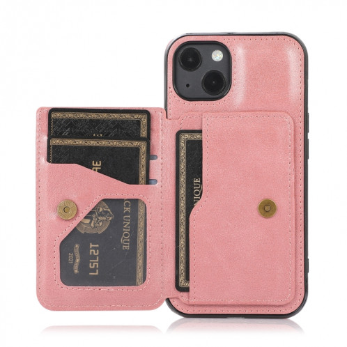 Sac de carte magnétique de texture de veau PU Case antichoc avec support et fente de carte pour iPhone 13 (or rose) SH902C861-07