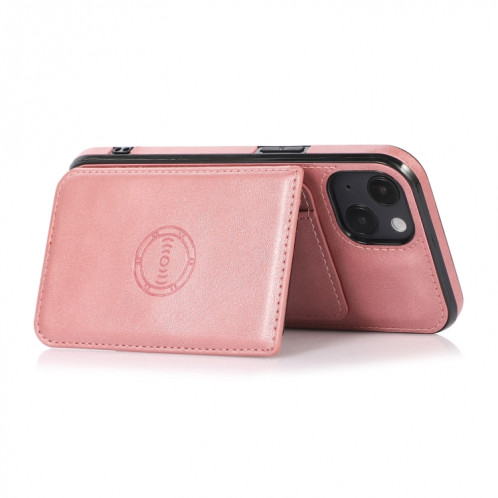 Sac de carte magnétique de texture de veau PU Case antichoc avec support et fente de carte pour iPhone 13 (or rose) SH902C861-07