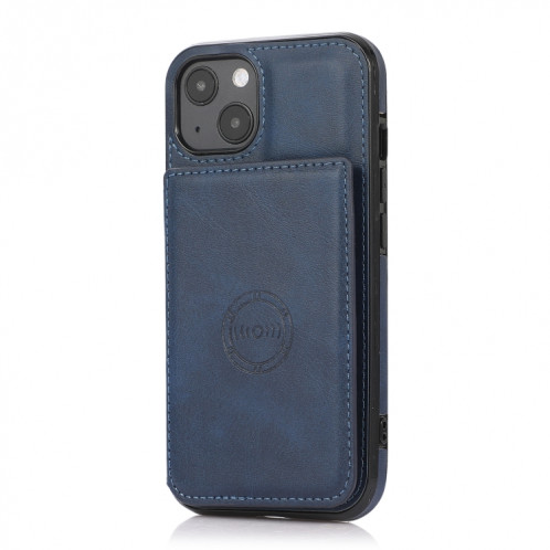 Texture de veau Sac de cartes magnétiques PU Case antichoc avec support et carte de carte pour iPhone 13 (Bleu) SH902D1240-07