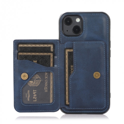 Texture de veau Sac de cartes magnétiques PU Case antichoc avec support et carte de carte pour iPhone 13 (Bleu) SH902D1240-07