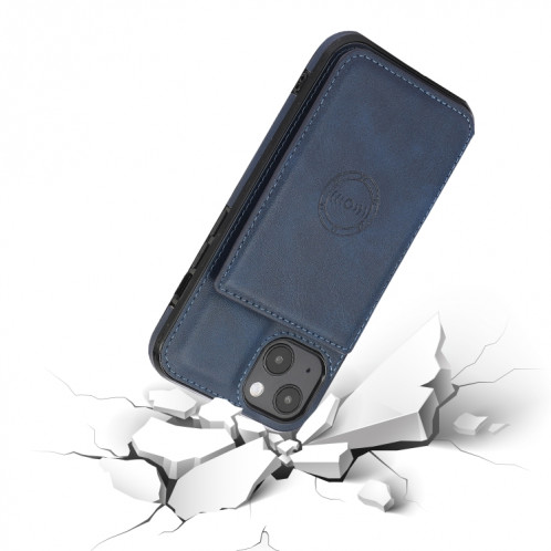 Texture de veau Sac de cartes magnétiques PU Case antichoc avec support et carte de carte pour iPhone 13 (Bleu) SH902D1240-07