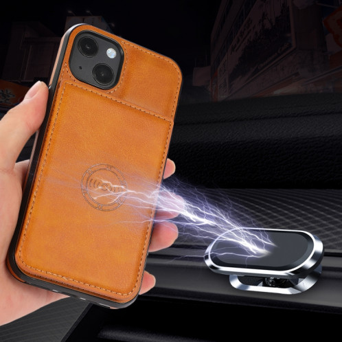 Texture de veau Sac à cartes magnétiques PU Case antichoc avec support et fente de carte pour iPhone 13 (Brown) SH902F1138-07