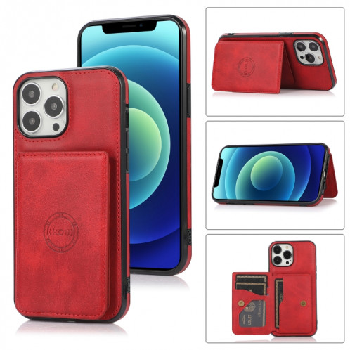 Texture de veau Sac de carte magnétique PU Case antichoc avec support et fente de carte pour iPhone 13 Pro (rouge) SH903A1885-07