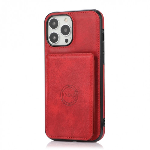 Texture de veau Sac de carte magnétique PU Case antichoc avec support et fente de carte pour iPhone 13 Pro (rouge) SH903A1885-07