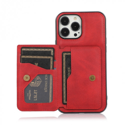 Texture de veau Sac de carte magnétique PU Case antichoc avec support et fente de carte pour iPhone 13 Pro (rouge) SH903A1885-07
