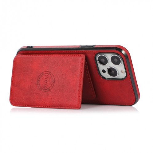 Texture de veau Sac de carte magnétique PU Case antichoc avec support et fente de carte pour iPhone 13 Pro (rouge) SH903A1885-07