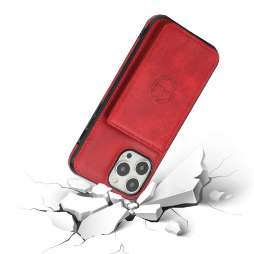Texture de veau Sac de carte magnétique PU Case antichoc avec support et fente de carte pour iPhone 13 Pro (rouge) SH903A1885-07
