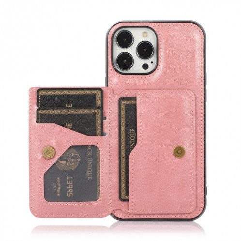 Texture de veau Sac de cartes magnétiques PU Case antichoc avec support et fente de cartes pour iPhone 13 Pro (Rose Gold) SH903C727-07