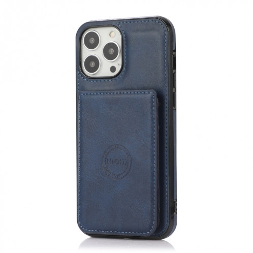 Sac de carte magnétique de texture de veau PU Case antichoc avec support et fente de carte pour iPhone 13 Pro (Bleu) SH903D1606-07