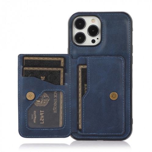Sac de carte magnétique de texture de veau PU Case antichoc avec support et fente de carte pour iPhone 13 Pro (Bleu) SH903D1606-07