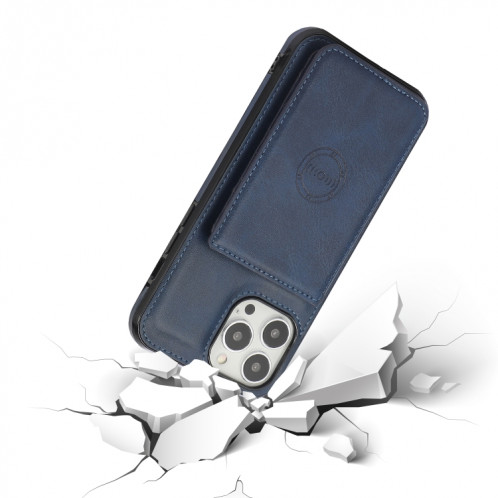 Sac de carte magnétique de texture de veau PU Case antichoc avec support et fente de carte pour iPhone 13 Pro (Bleu) SH903D1606-07
