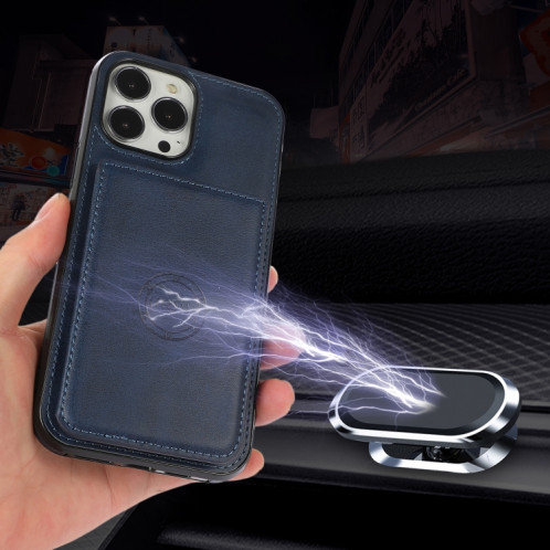 Sac de carte magnétique de texture de veau PU Case antichoc avec support et fente de carte pour iPhone 13 Pro (Bleu) SH903D1606-07