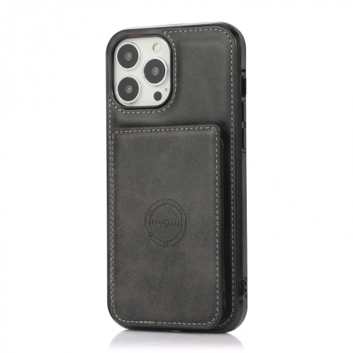 Texture de veau Sac de cartes magnétiques PU Case antichoc avec support et fente de carte pour iPhone 13 Pro (Noir) SH903E347-07