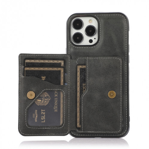 Texture de veau Sac de cartes magnétiques PU Case antichoc avec support et fente de carte pour iPhone 13 Pro (Noir) SH903E347-07