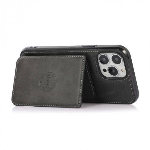 Texture de veau Sac de cartes magnétiques PU Case antichoc avec support et fente de carte pour iPhone 13 Pro (Noir) SH903E347-07