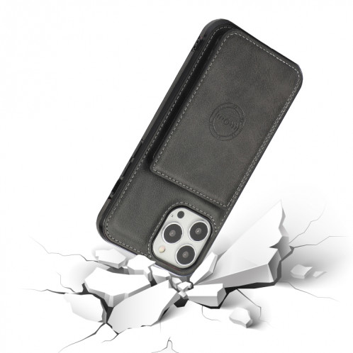 Texture de veau Sac de cartes magnétiques PU Case antichoc avec support et fente de carte pour iPhone 13 Pro (Noir) SH903E347-07