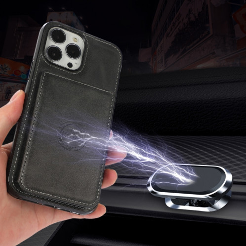 Texture de veau Sac de cartes magnétiques PU Case antichoc avec support et fente de carte pour iPhone 13 Pro (Noir) SH903E347-07
