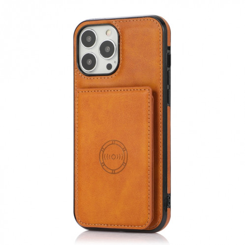 Texture de veau Sac de carte magnétique PU Case antichoc avec support et fente de carte pour iPhone 13 PRO (Brown) SH903F1217-07
